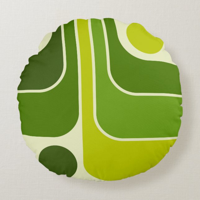 Mod 1970s Retro Style Geometric Design Round Cushion (Front)