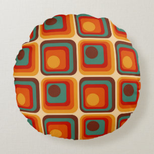 Mod 1970s Retro Style Geometric Design Round Cushion