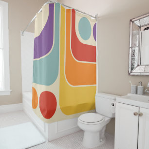 Mod 1970s Retro Style Geometric Design Shower Curtain