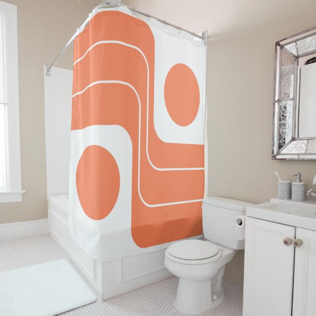 Mod 1970s Retro Style Geometric Design Shower Curtain (In Situ)