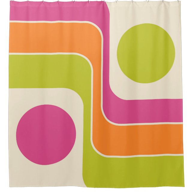 Mod 1970s Retro Style Geometric Design Shower Curtain (Front)