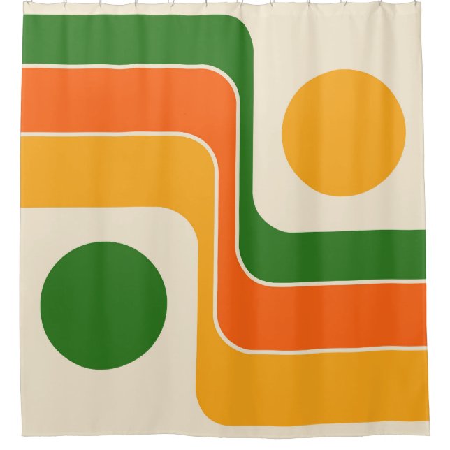 Mod 1970s Retro Style Geometric Design Shower Curtain (Front)