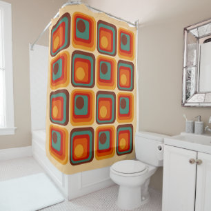 Mod 1970s Retro Style Geometric Design Shower Curtain