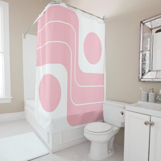 Mod 1970s Retro Style Geometric Design Shower Curtain (In Situ)