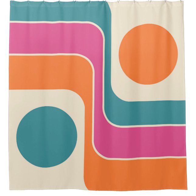 Mod 1970s Retro Style Geometric Design Shower Curtain (Front)