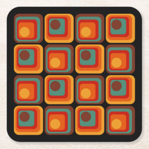 Mod 1970s Retro Style Geometric Design Square Paper Coaster
