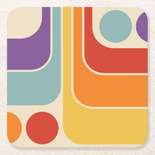 Mod 1970s Retro Style Geometric Design Square Paper Coaster
