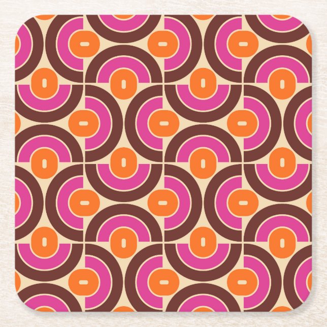 Mod 1970s Retro Style Geometric Design Square Paper Coaster (Front)