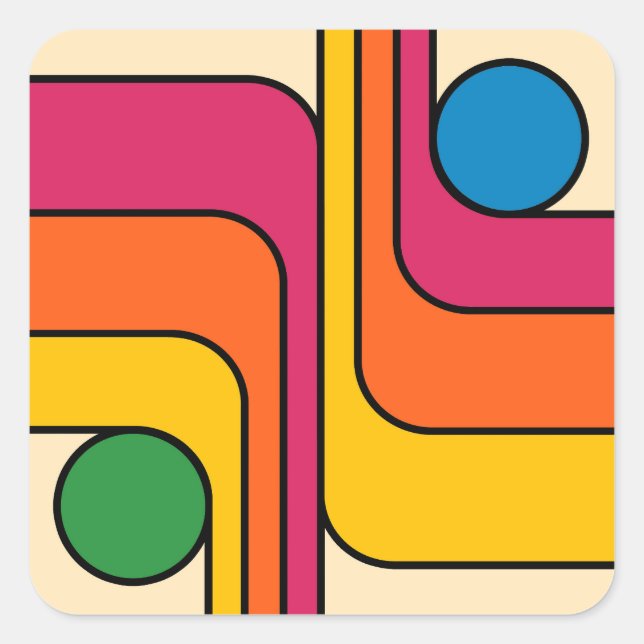 Mod 1970s Retro Style Geometric Design Square Sticker (Front)