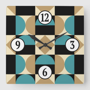 Mod 1970s Retro Style Geometric Design Square Wall Clock