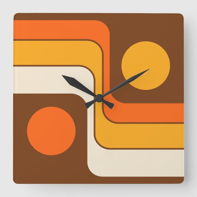 Mod 1970s Retro Style Geometric Design Square Wall Clock (Front)