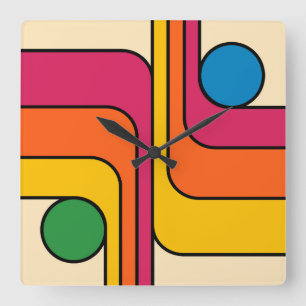 Mod 1970s Retro Style Geometric Design Square Wall Clock