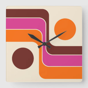 Mod 1970s Retro Style Geometric Design Square Wall Clock