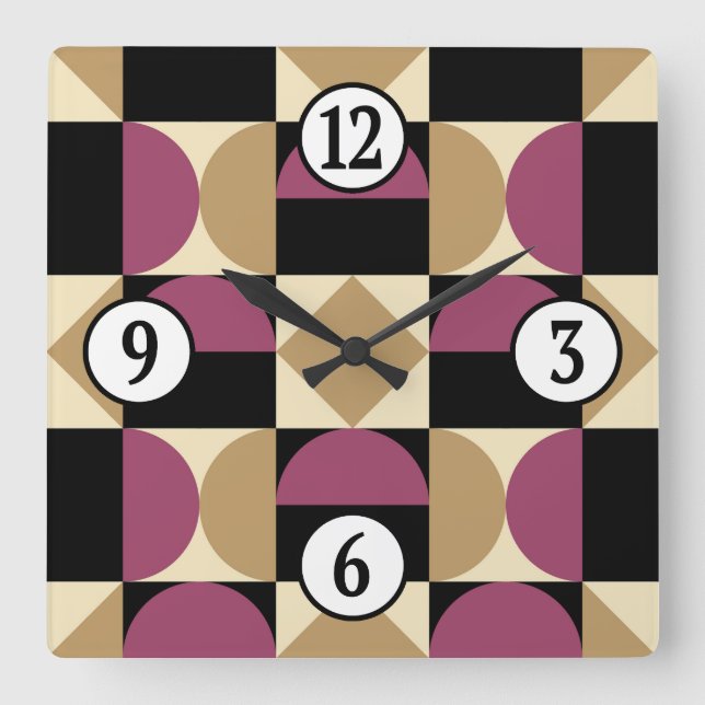 Mod 1970s Retro Style Geometric Design Square Wall Clock (Front)