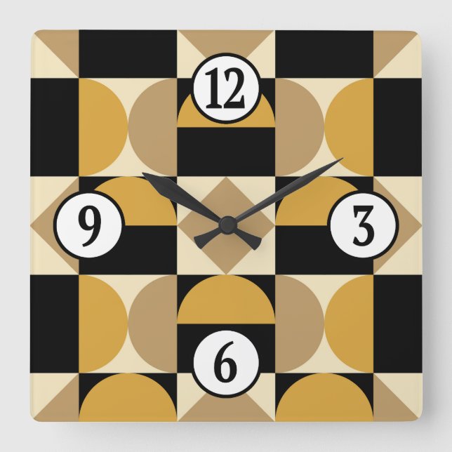 Mod 1970s Retro Style Geometric Design Square Wall Clock (Front)