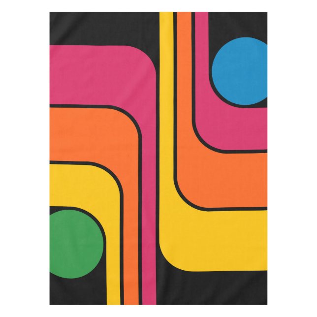 Mod 1970s Retro Style Geometric Design Tablecloth (Front)