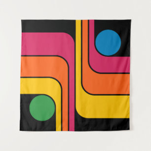 Mod 1970s Retro Style Geometric Design Tapestry