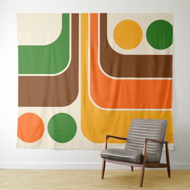Mod 1970s Retro Style Geometric Design Tapestry (In Situ (Horizontal))