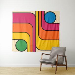 Mod 1970s Retro Style Geometric Design Tapestry