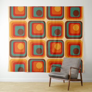 Mod 1970s Retro Style Geometric Design Tapestry