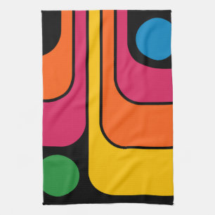 Mod 1970s Retro Style Geometric Design Tea Towel