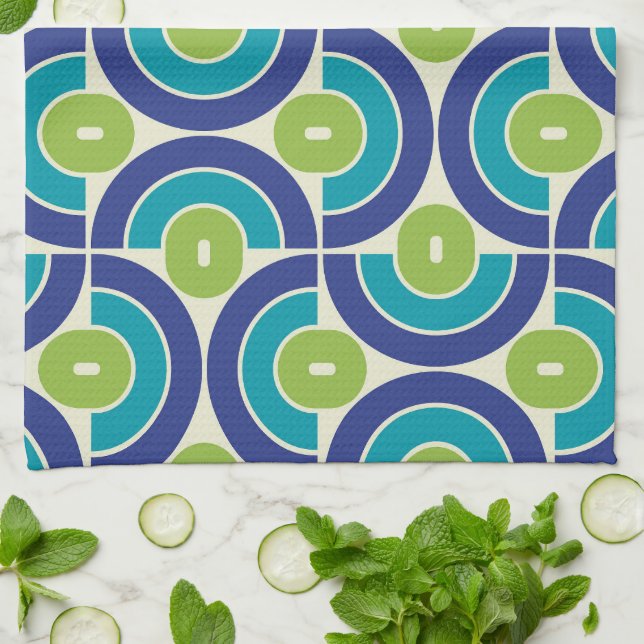 Mod 1970s Retro Style Geometric Design Tea Towel (Folded)