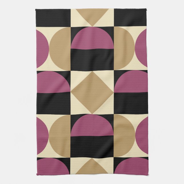 Mod 1970s Retro Style Geometric Design Tea Towel (Vertical)