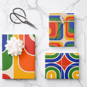 Mod 1970s Retro Style Geometric Design Wrapping Paper Sheet