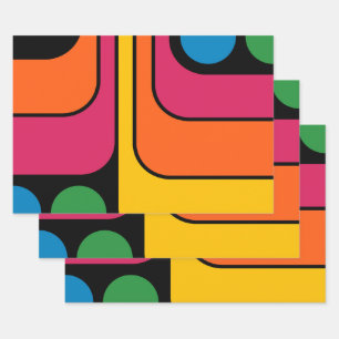 Mod 1970s Retro Style Geometric Design Wrapping Paper Sheet