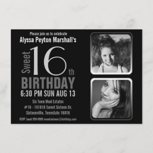 Mod 2 Photos Black and White Sweet 16 Birthday Invitation