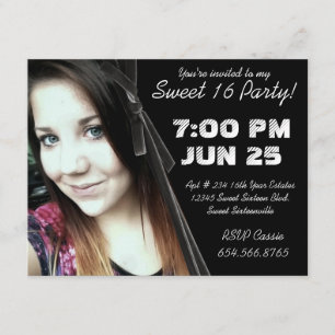 Mod Angle Velvet Ribbon Photo Sweet 16 Party Invitation