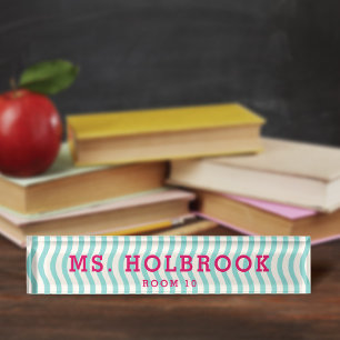 Mod Aqua Geometric Wave Pattern Teacher's Nameplate