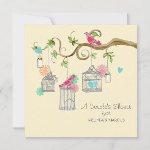 Mod Bird Cage Mason Jar Heart Floral Bridal Shower Invitation