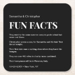 Mod Black and white custom fun fact list Wedding  Square Paper Coaster<br><div class="desc">A unique and fun idea to upgrade your wedding napkins. Personalise these napkins with a list of fun facts about the bride and groom. Use this template and have guests talking, a great ice breaker. Simple with modern typography in white and black background. Please don't hesitate to contact me at...</div>