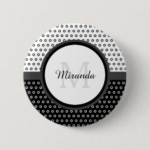 Mod Black and White Polka Dots Monogram With Name 6 Cm Round Badge