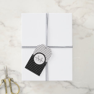 Mod Black and White Polka Dots Monogram With Name Gift Tags