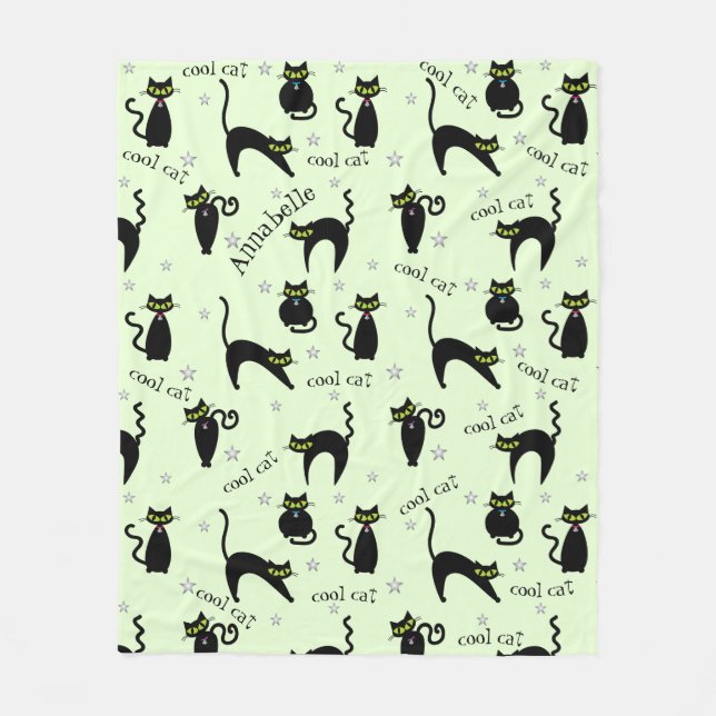 Mod Black Cats Fleece Blanket (Front)