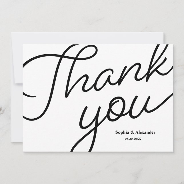 Mod black white Script Wedding Thank you Card (Front)