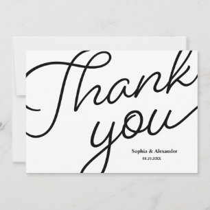 Mod black white Script Wedding Thank you Card