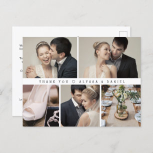 Mod Black White Wedding Photo Grid Heart thank yo Postcard