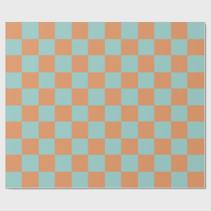 mod blue and orange squares. wrapping paper