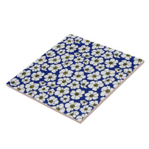 Mod Blue And White Wildflowers Ceramic Tile