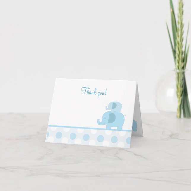 Mod Blue Elephants Thank you Card (Front)