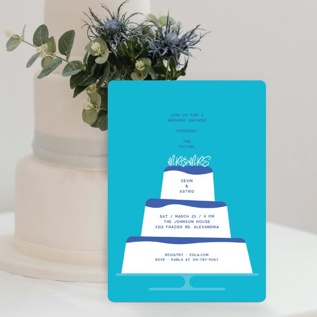 Mod Blue Iced Wedding Cake Couple's Shower Invitation (Creator Uploaded)