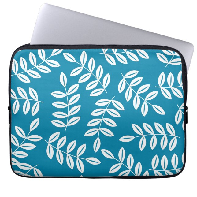 Mod Blue Leaf Floral Laptop Sleeve (Front)