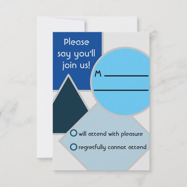 Mod Blue Shapes RSVP Card (Front)