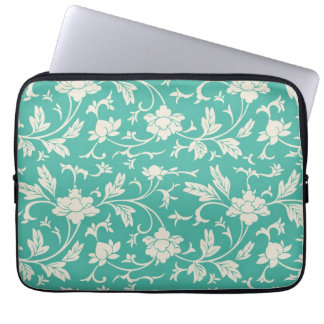 Mod Bold Turquoise Flowers Floral Laptop Sleeve