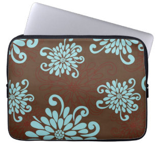Mod Bold Turquoise Flowers Floral Laptop Sleeve