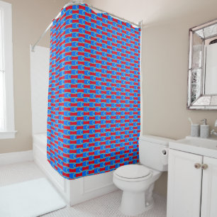 Mod Bright Blue Groovy Retro Geometric Pattern Shower Curtain