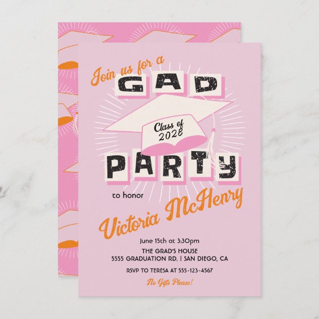 Mod Bright Bold Graduation Party Cap Invitation (Front/Back)